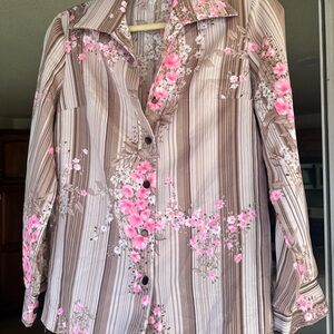 Vintage Floral Button-Down blouse in Pink and Brown